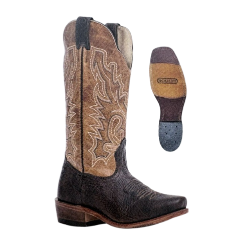 Image of Pair of cowboy boots with a detailed pattern on a white background