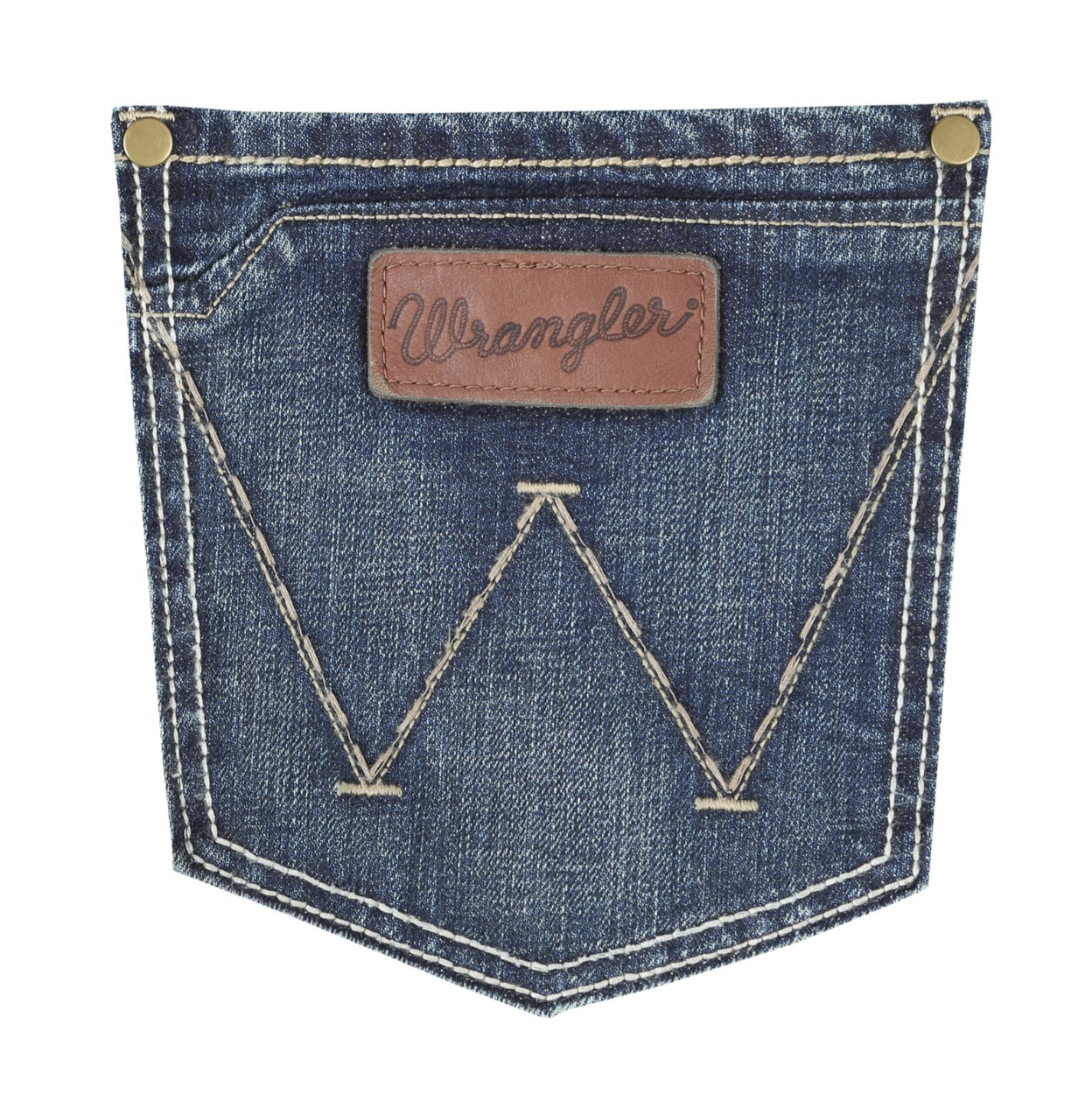 Image of Denim pocket with Wrangler logo on a white background