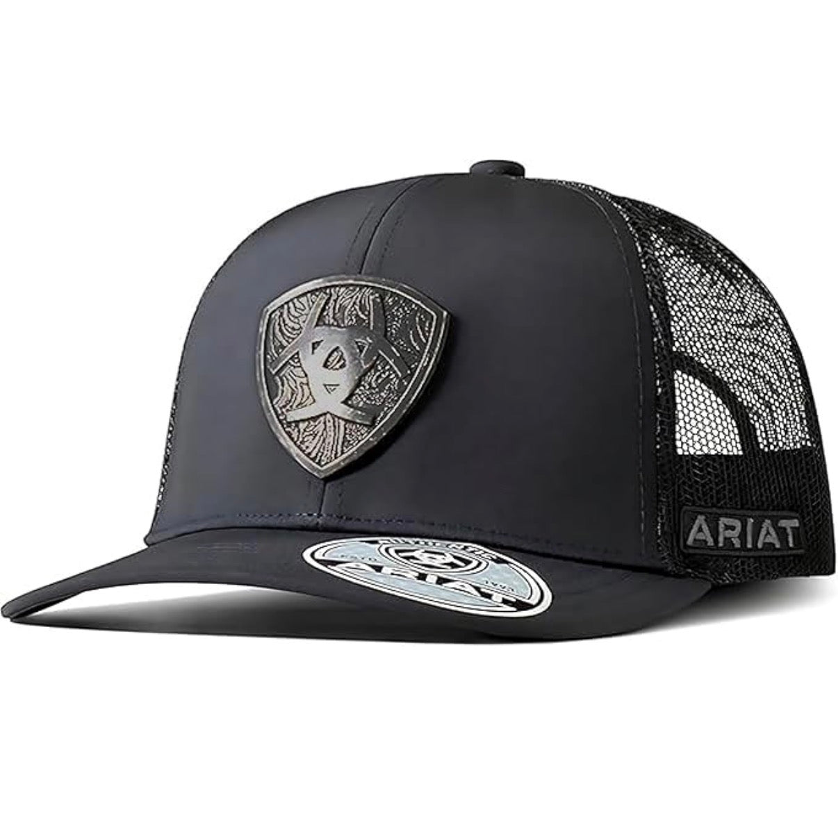 Image of Black Mesh Snapback Cap with Metal Shield Logo
