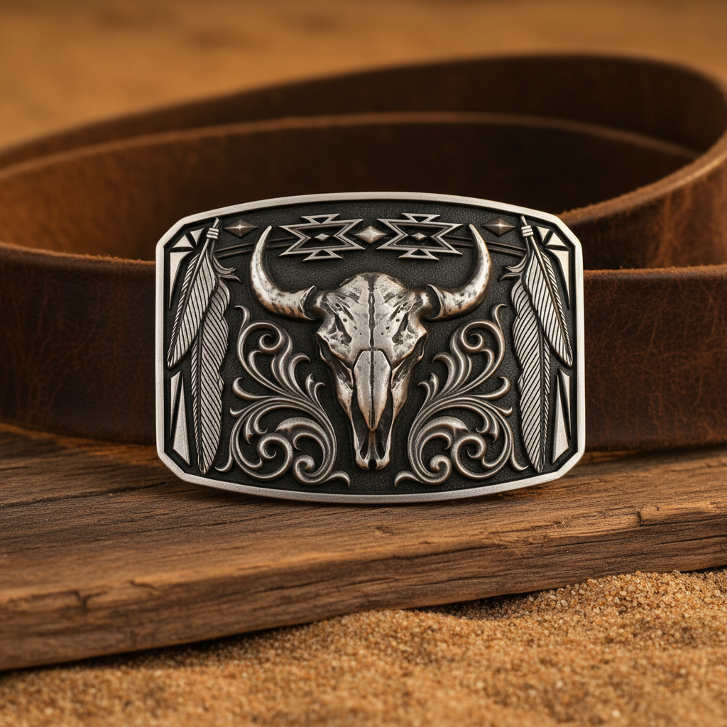 Image of Boucle de Ceinture Legend & Pride Bull Skull