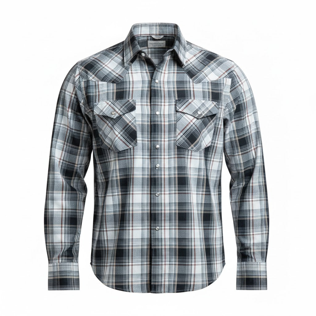 Image of Snap Plaid Shirt - Black - Orange - Men