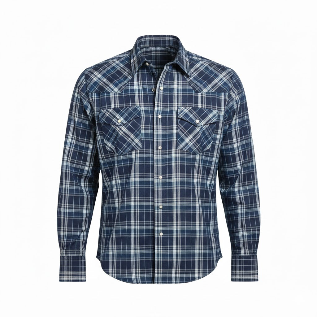 Image of Snap Plaid Shirt - Dark Royal - Men