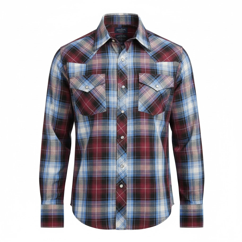 Image of Snap Plaid Shirt - Wine - Men