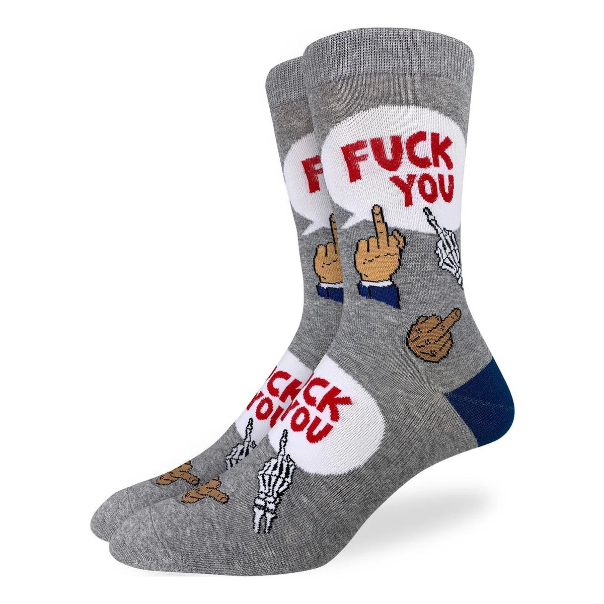 Image of Men’s grey socks with a bold graphic pattern and cheeky message for a style that stands out.
