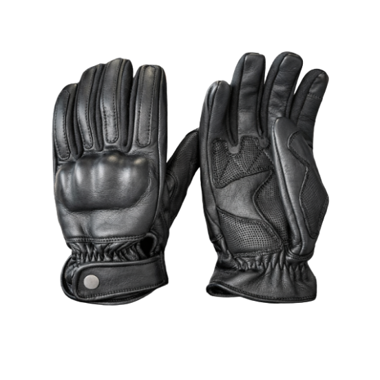 Image of Pair of black leather gloves on a white background