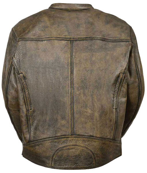 Image of Brown leather jacket on a white background