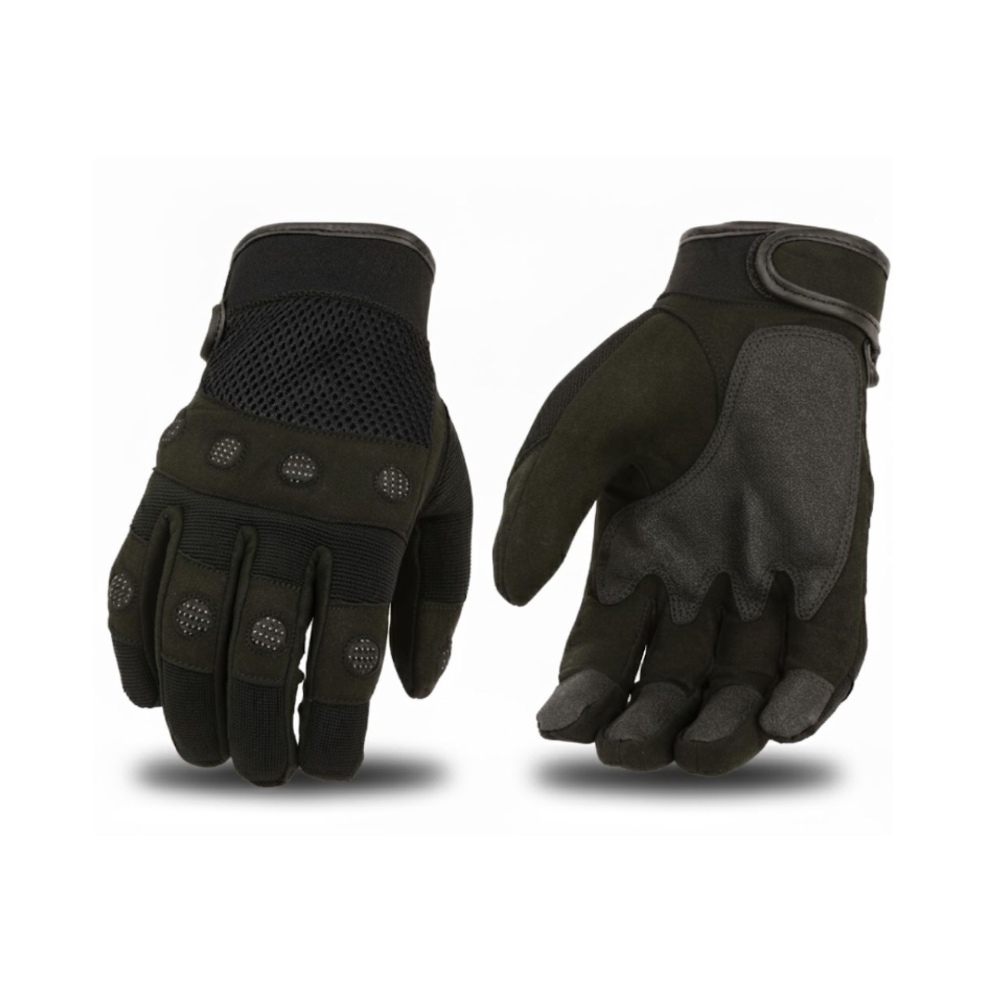 Image of Pair of black tactical gloves on a white background