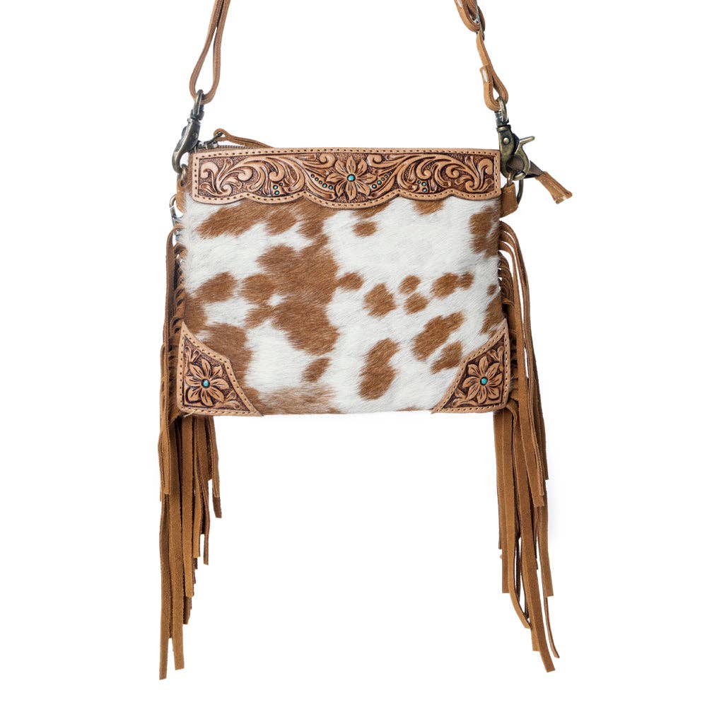 Image of Sac à bandoulière western en cuir à poil