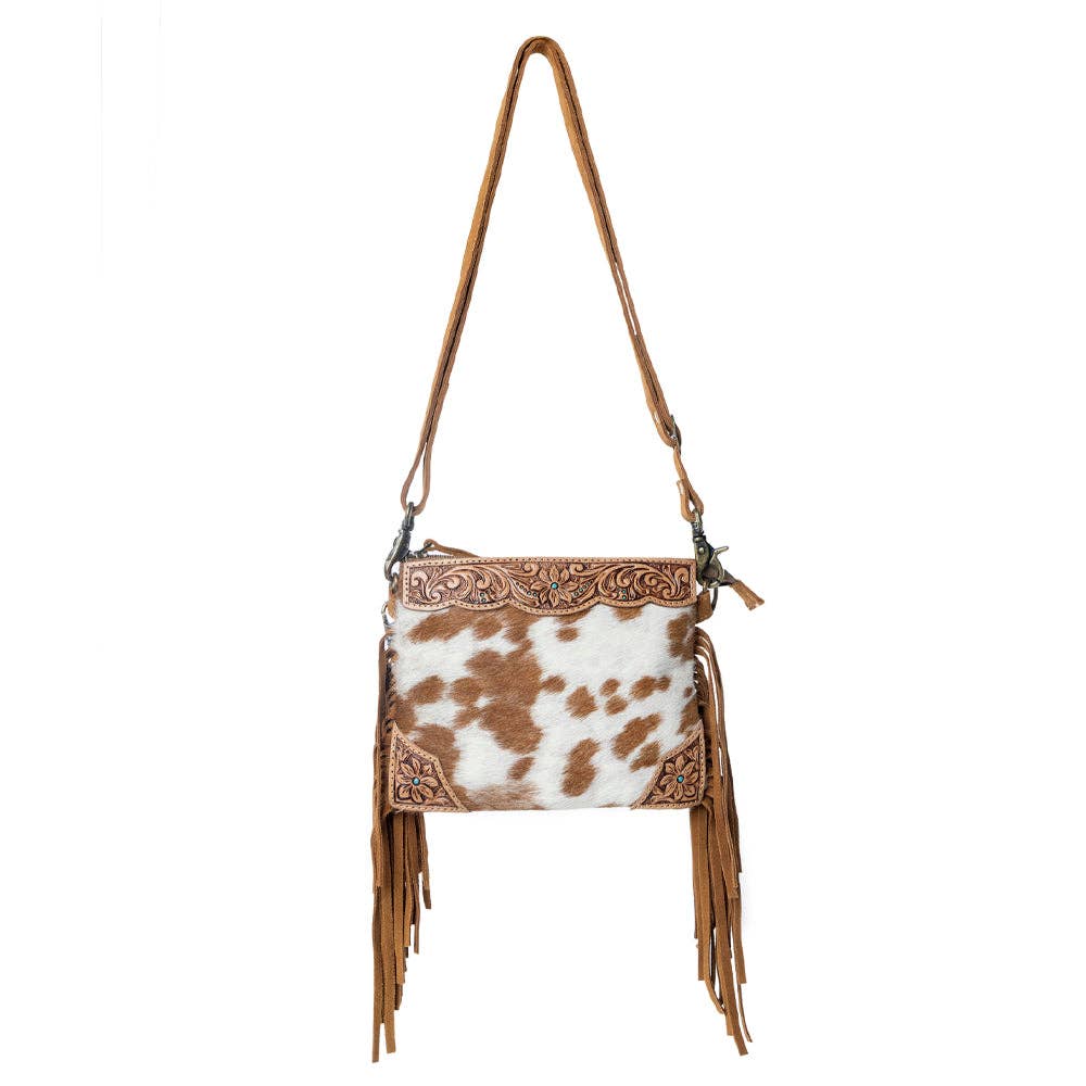 Image of Sac à bandoulière western en cuir à poil