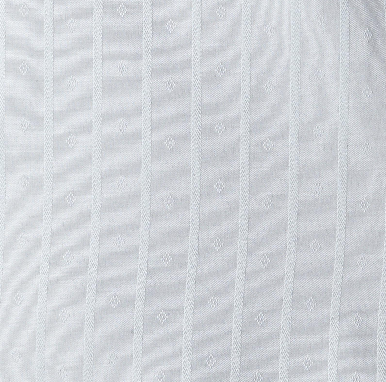 Image of A close-up of a light gray fabric with vertical textured stripes and small repeating diamond motifs.