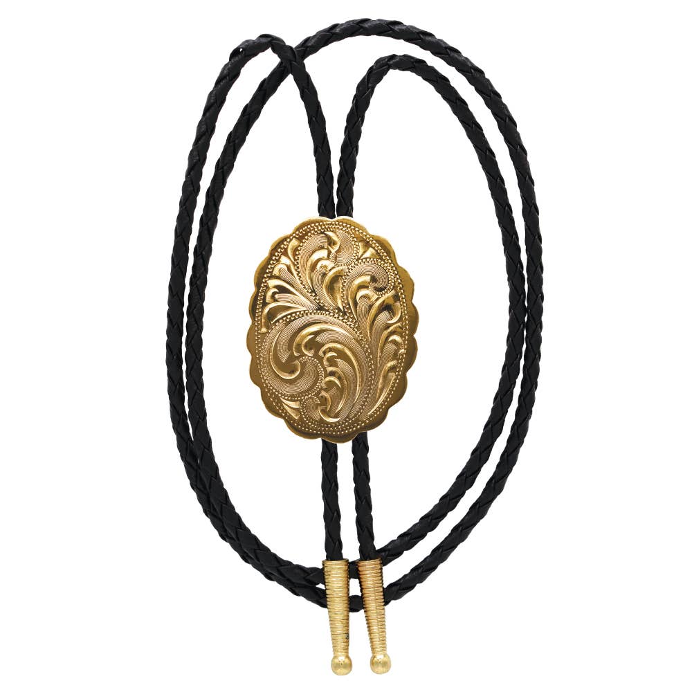 Image of Cravate bolo western dorée à motif gravé
