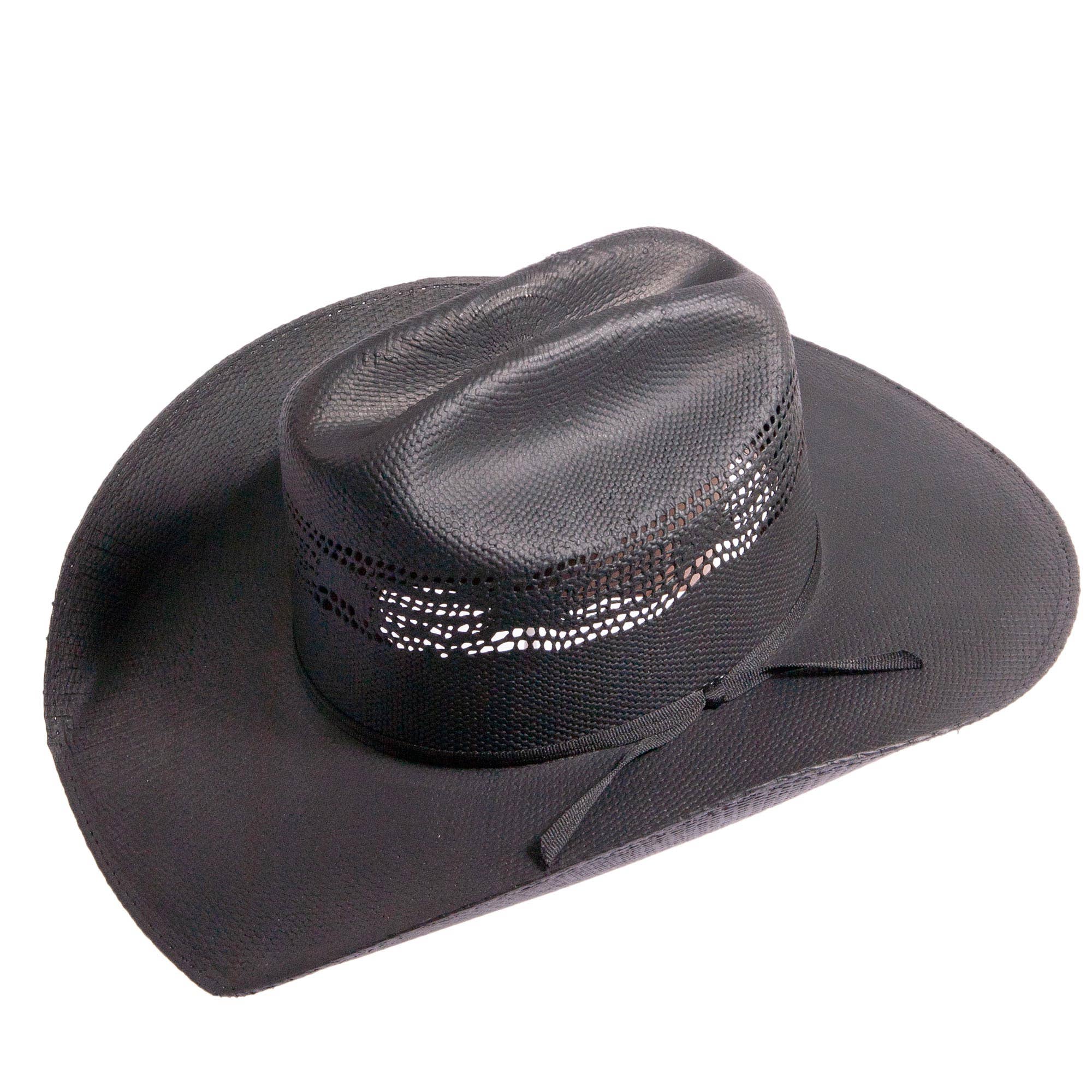 Image of Black cowboy hat with mesh design on a white background