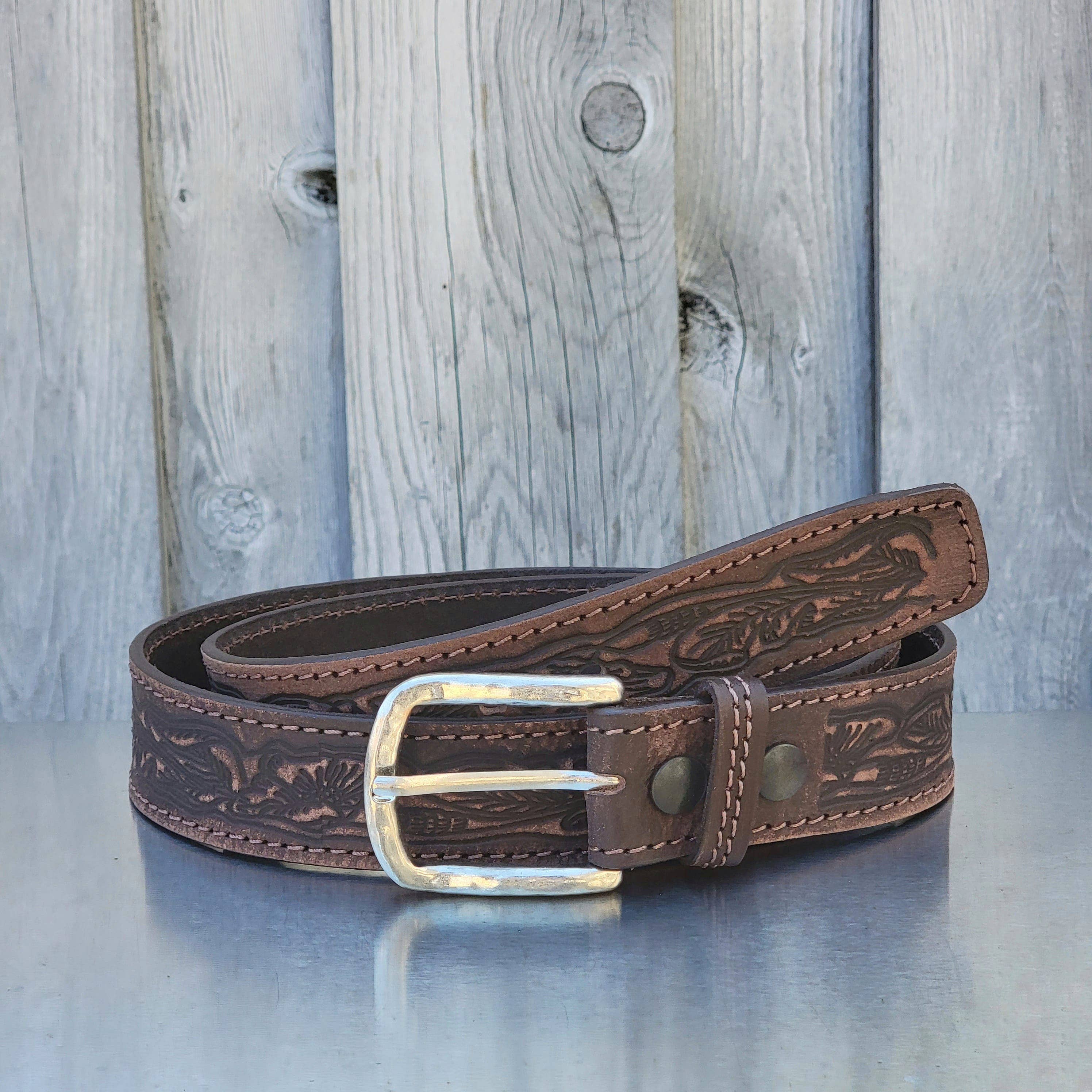 Image of Brown Tooled Western Leather Belt