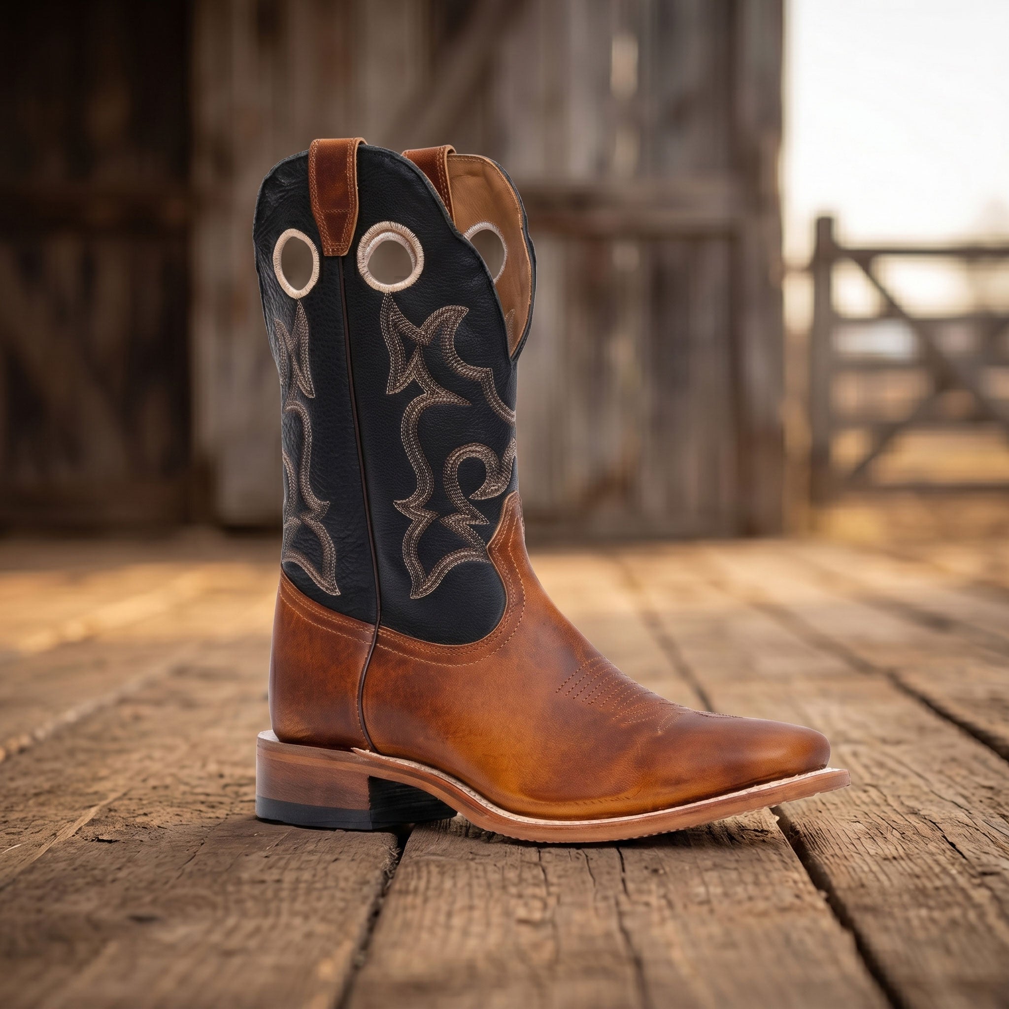 Image of Bottes western en cuir pour homme, tan et noir