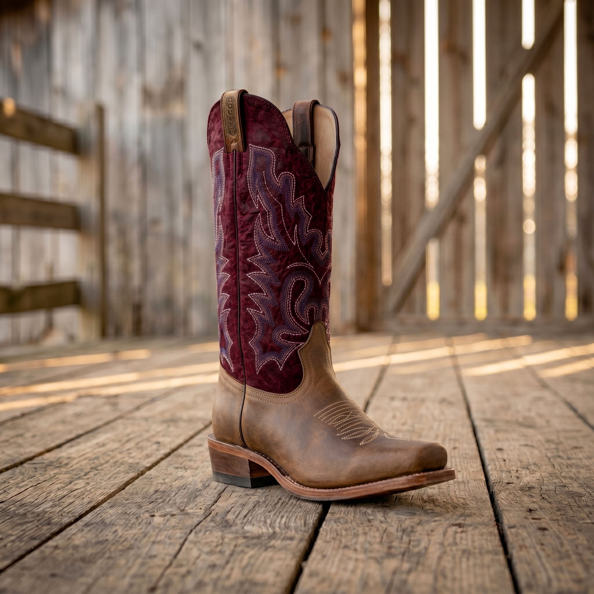 Image of Bottes western Boulet pour femme, tan et bourgogne
