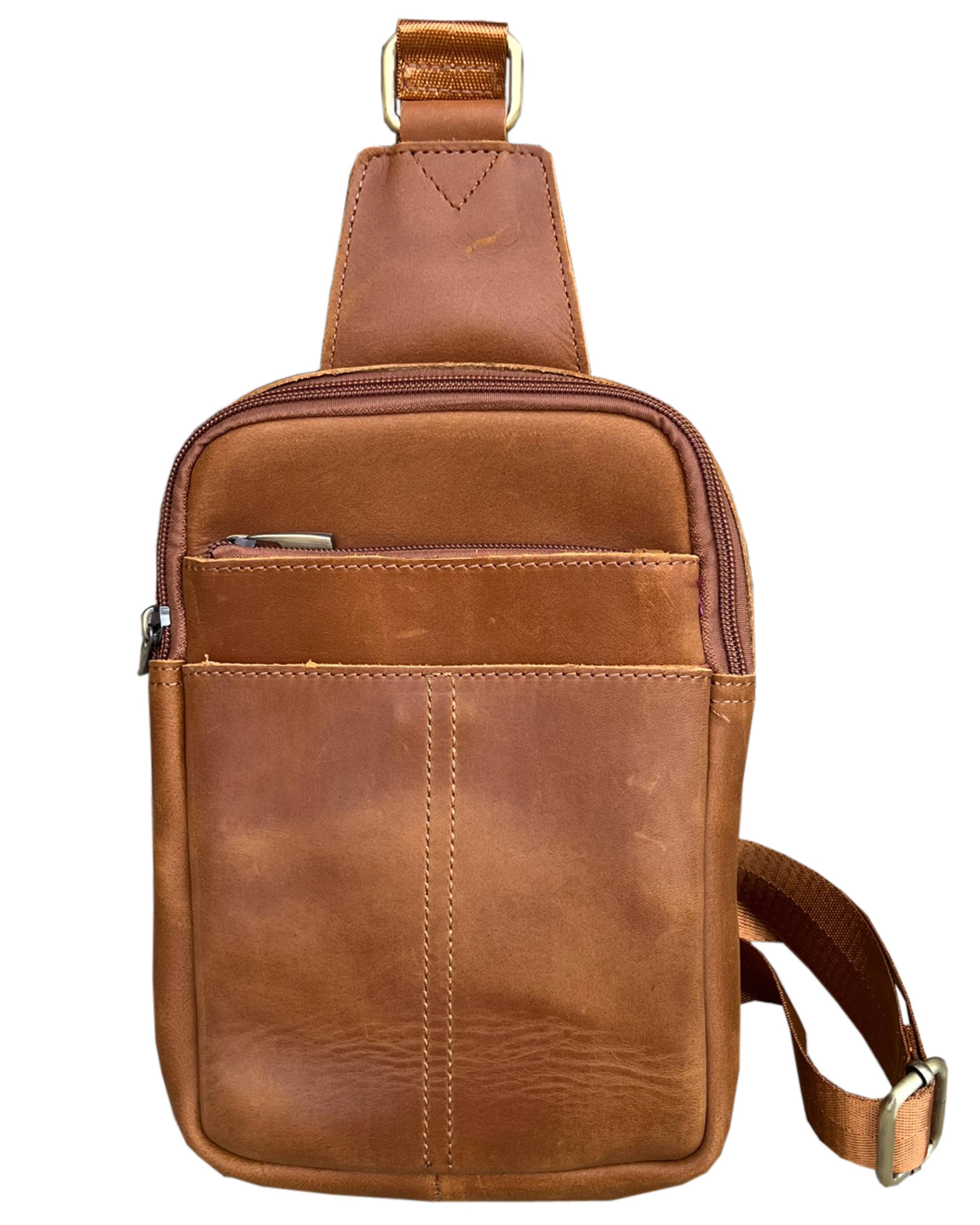 Image of Crazy Horse Leather Crossbody / Chest Sling Bag – Brown