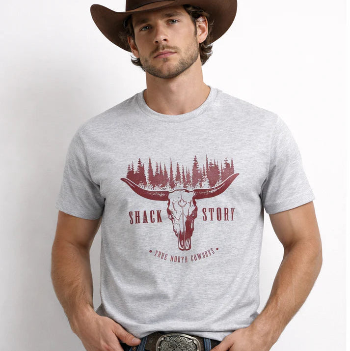 Image of Skull Trees™ | Unisex Grey Western T-Shirt – Ranch & Adventure Style