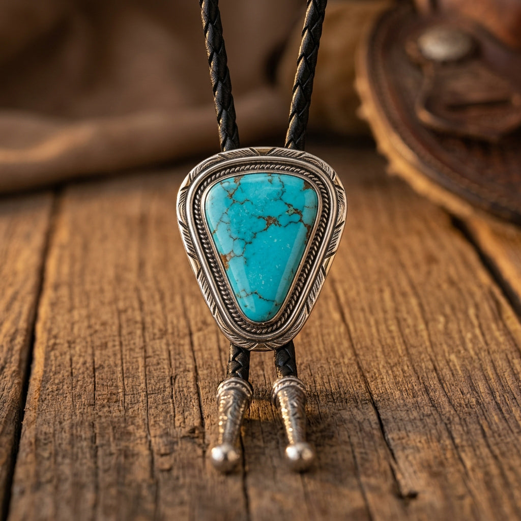 Image of Cravate bolo Western triangle turquoise