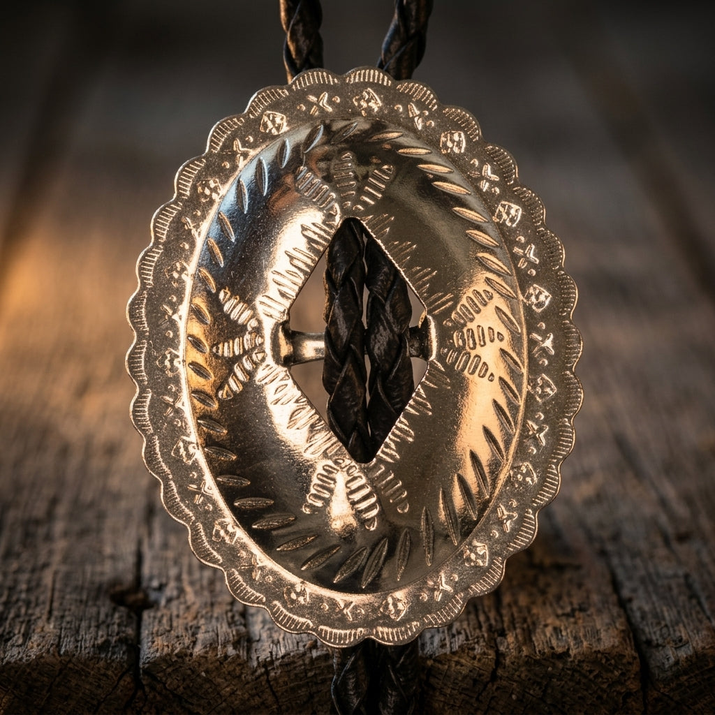 Image of Silver Oval Diamond Cutout Western Bolo Tie