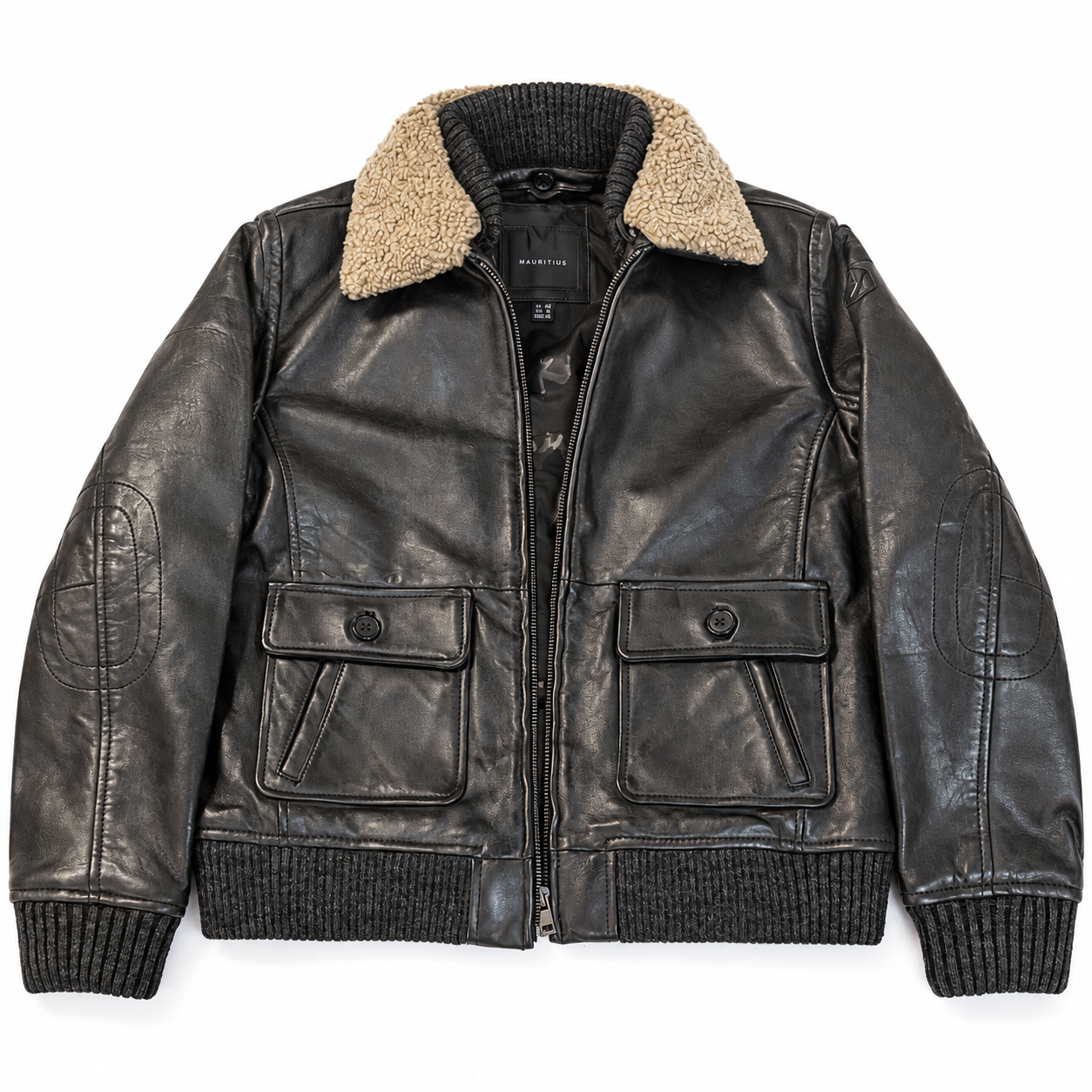 Image of Hiver CF – Black Leather Bomber Jacket