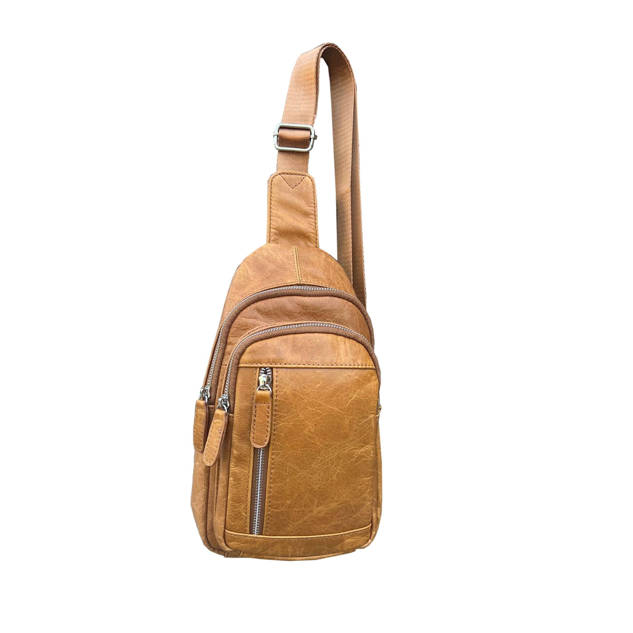 Image of Genuine Cowhide Leather Crossbody Bag – Compact Sling Backpack