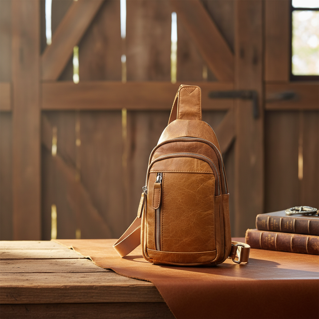 Image of Genuine Cowhide Leather Crossbody Bag – Compact Sling Backpack
