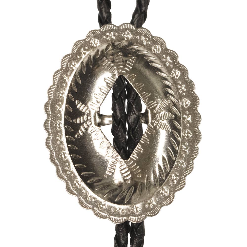 Image of Silver Oval Diamond Cutout Western Bolo Tie