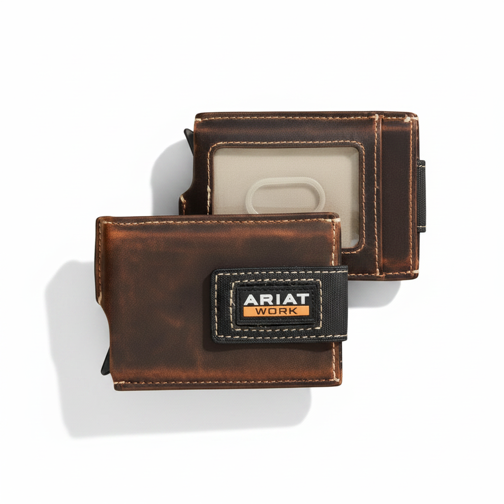 Image of Work Magnetic-Clip Leather Utility Wallet for Men - Brown