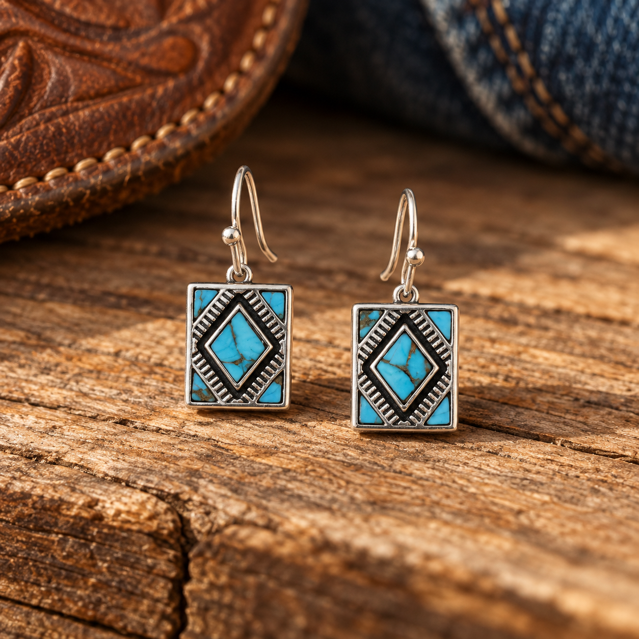 Image of Southwest Mosaic Turquoise Earrings — western lifestyle
