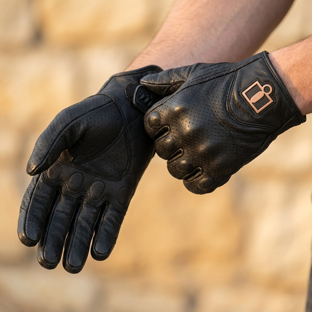 Image of Gants de moto Icon Pursuit Classic perforés pour homme, noir