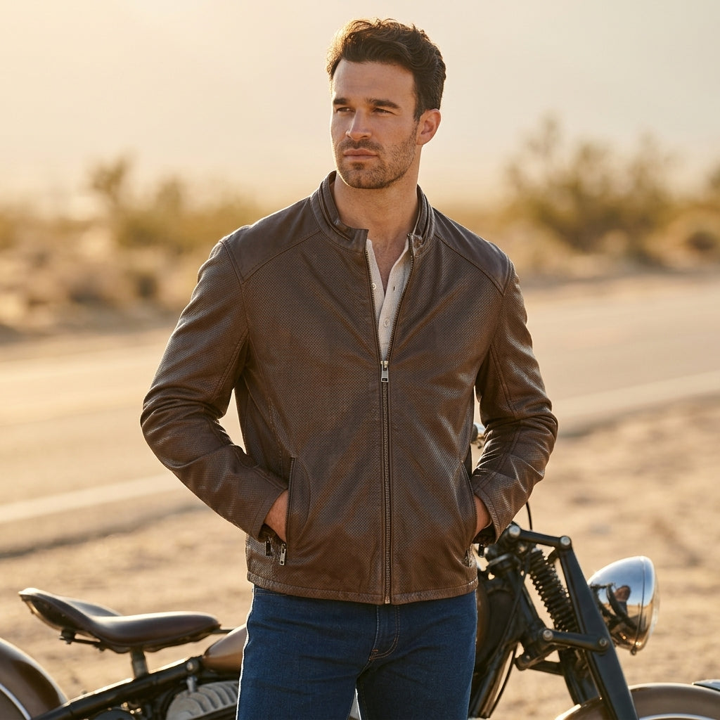 Image of Lewon UF Leather Jacket - Brown - Men