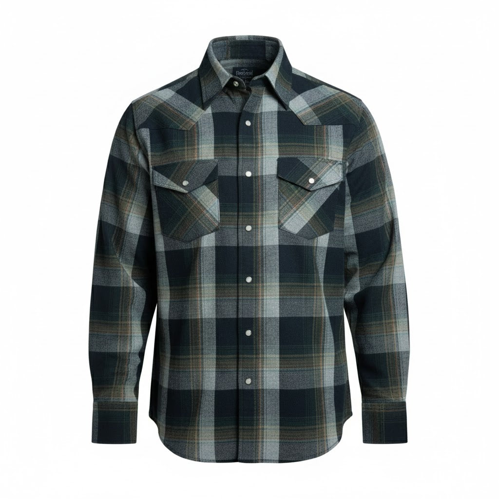 Image of Flannel Snap Shirt - Olive - Men