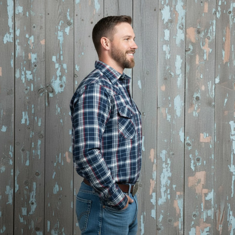 Image of Flannel Snap Shirt - Blue - Men