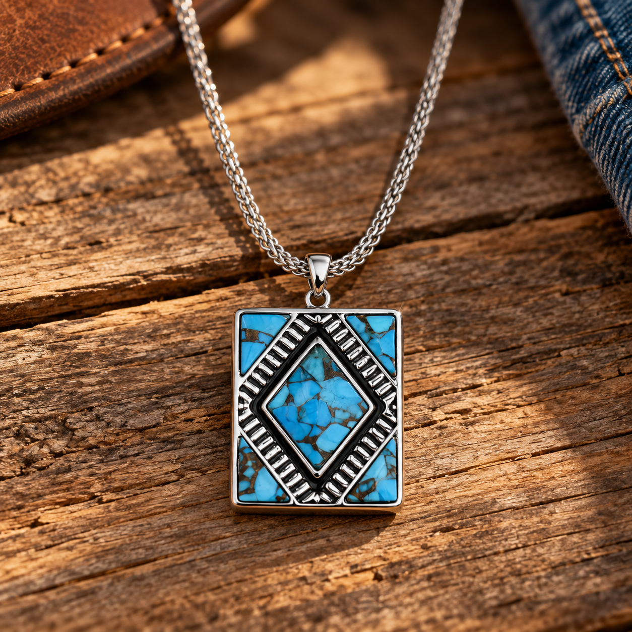 Image of Southwest Mosaic Turquoise Necklace — western lifestyle