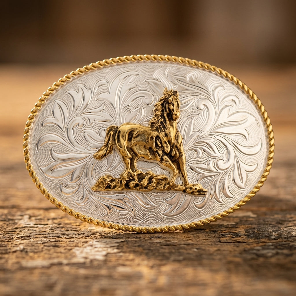 Image of Rosebud Legacy Buckle with Galloping Horse