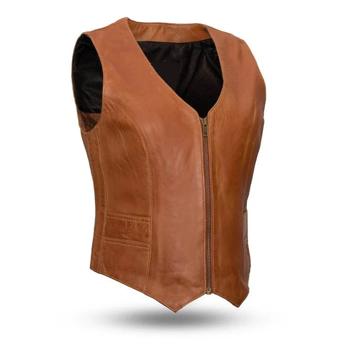 Image of Brown leather vest on a white background