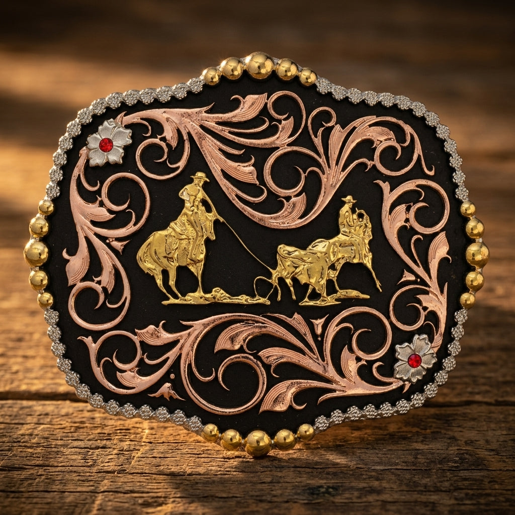 Image of Tri-Color Team Ropers Traditional Attitude Buckle