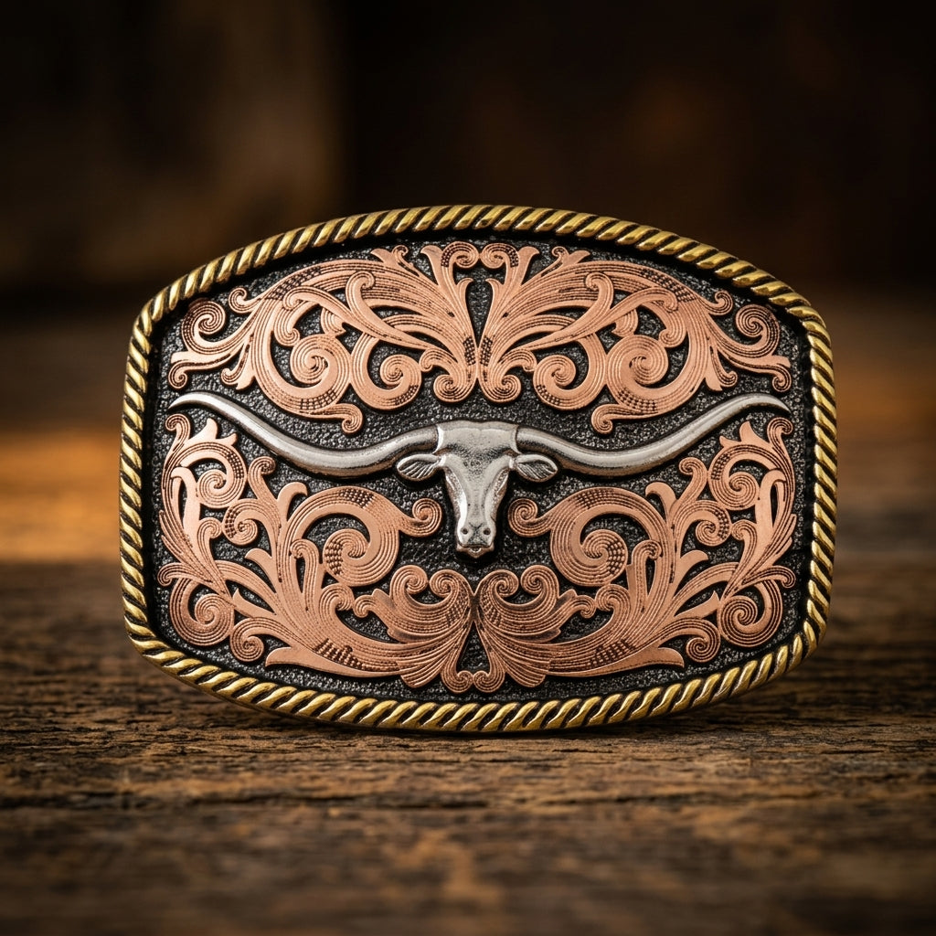 Image of Tri-Color Texas Longhorn Attitude Buckle